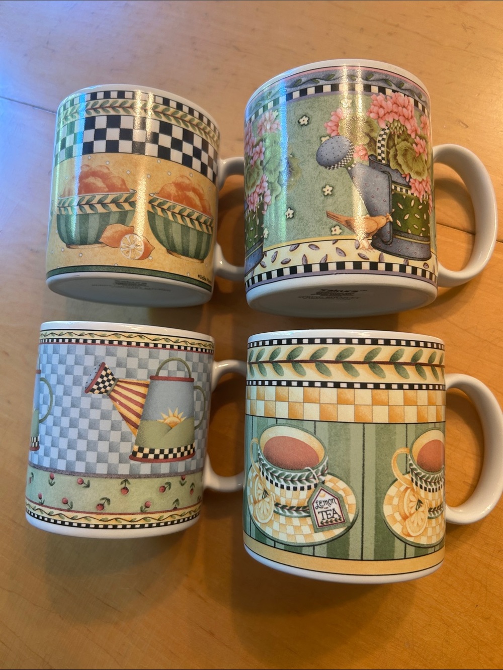 Sakura set of 4 Home Dining Decorative Ceramic Mug - Green Patterned Design